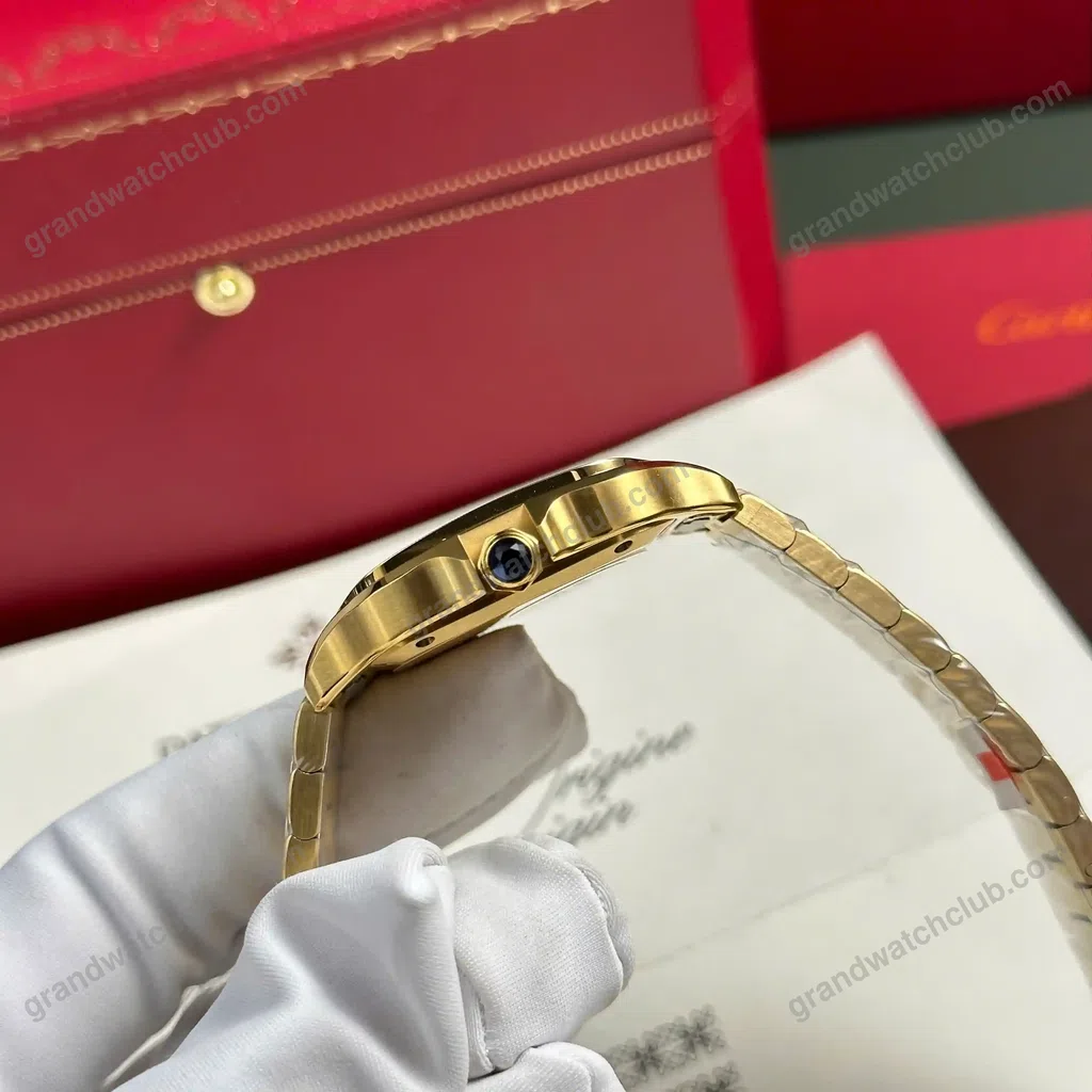 Super Clone Cartier Santos de Cartier WGSA0030 35.1mm – — on leather display