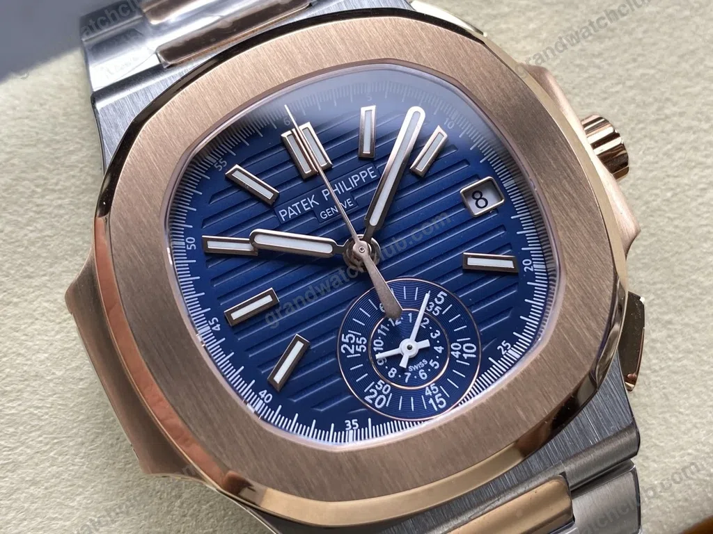 Super Clone Patek Philippe Nautilus Chronograph 5980/1AR-001 40.5mm Blue Dial Rose Gold Demi — view 9