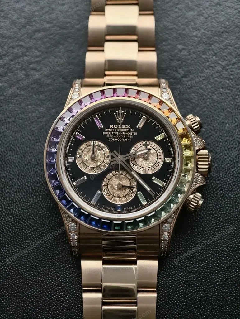 Super Clone Rolex Cosmograph Daytona Rainbow Everose Gold Black Dial 116595RBOW – Swiss SuperClone - photo 27