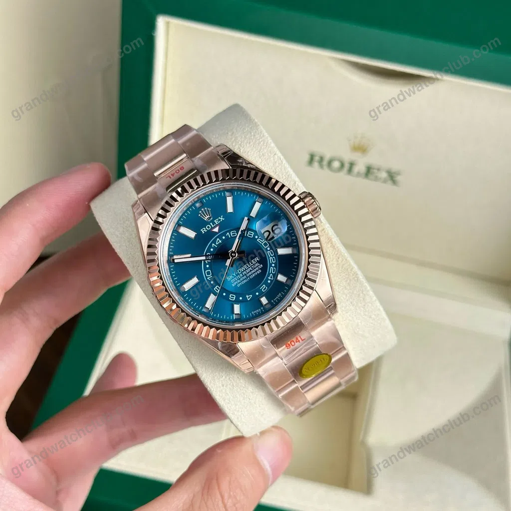 Super Clone Rolex Sky-Dweller Blue Dial 336935 (Oyster) — dial close-up