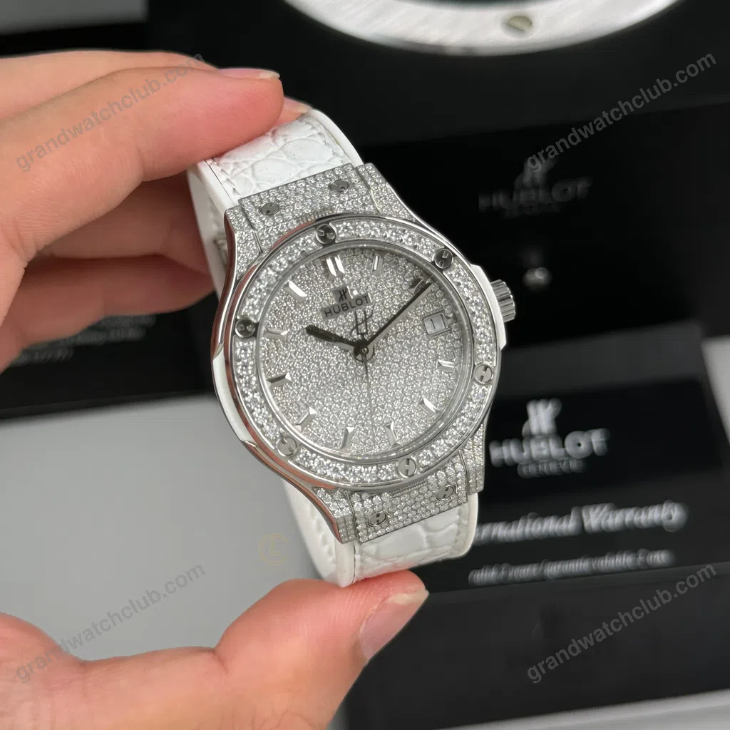 Super Clone Hublot Classic Fusion Diamonds Moissanite Pave 38mm Dial Moissanite – Handcrafted Diamod — dial close-up