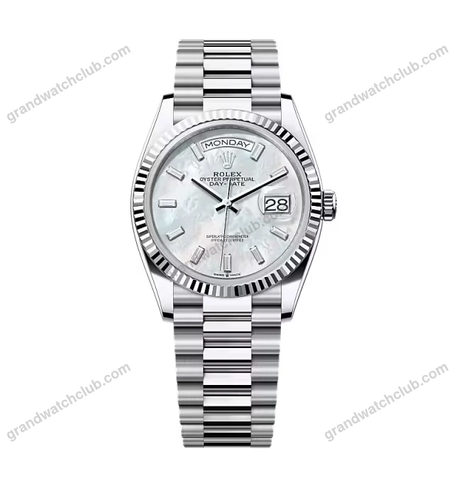 Super Clone Rolex Day-Date White Mother-of-Pearl Diamond Dial 128236-0021 36 mm