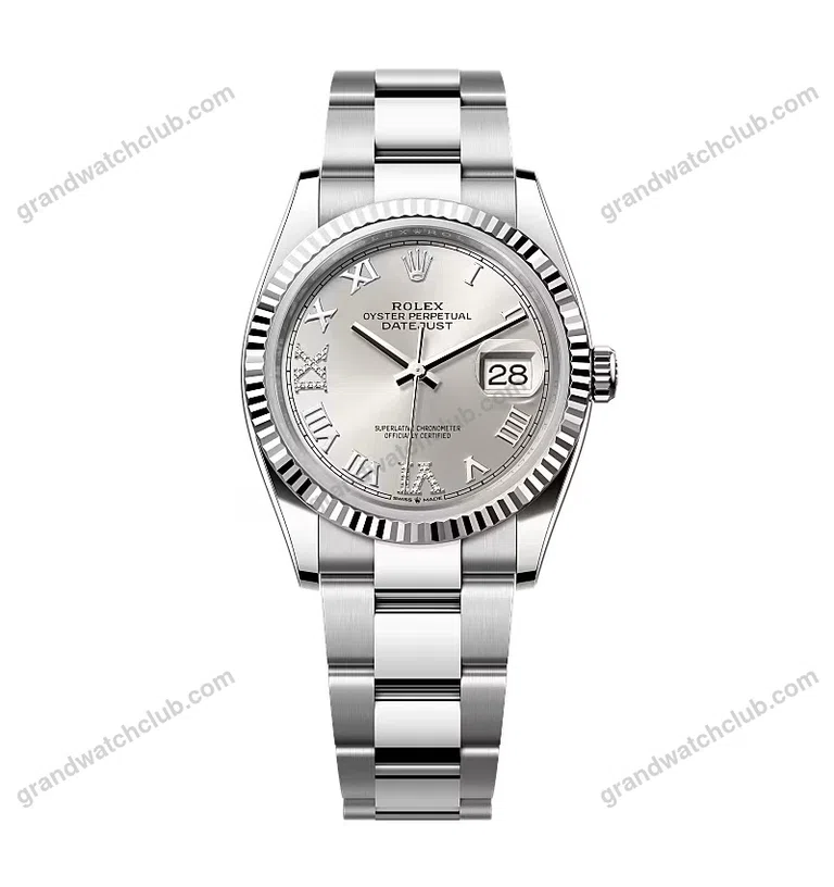 Super Clone Rolex Datejust Silver Roman Diamond Dial 126234-0030 36 mm