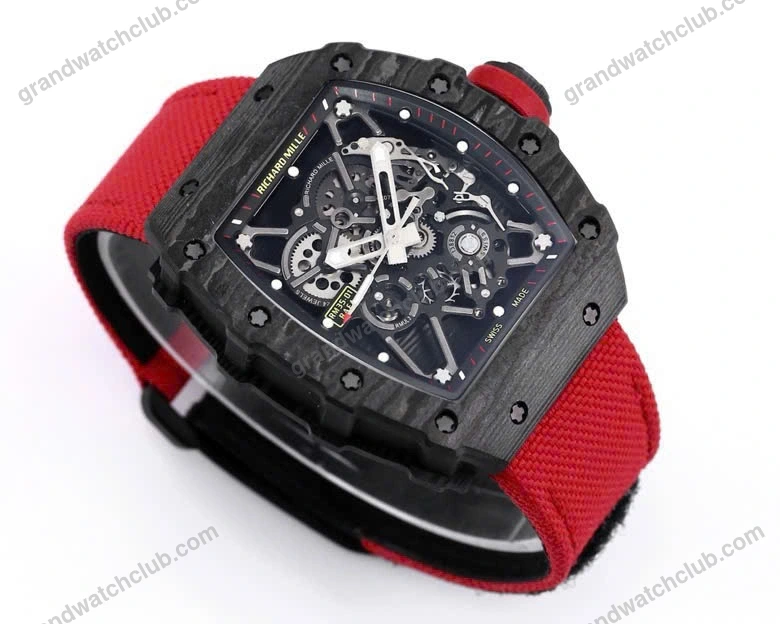 Super Clone Richard Mille RM 35-01 Richard Mille Rafa Cacbon NTPT White Strap 42mm — dial close-up