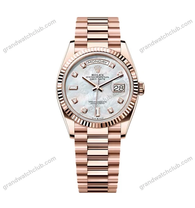 Super Clone Rolex Day-Date White Mother-of-Pearl Diamond Dial 128235-0029 36 mm