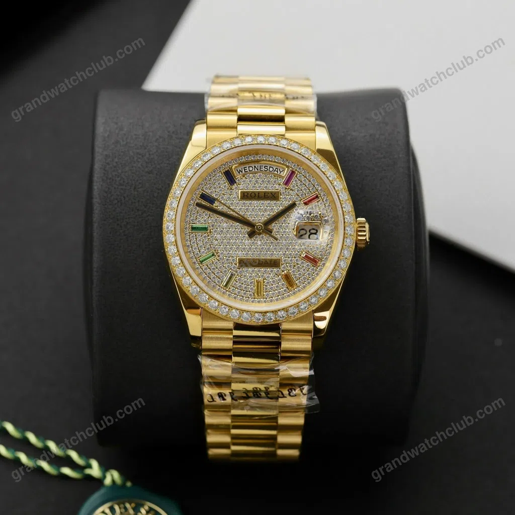 Super Clone Rolex Day-Date Diamond-Paved Dial 128398tbr-0012 36 mm — dial close-up