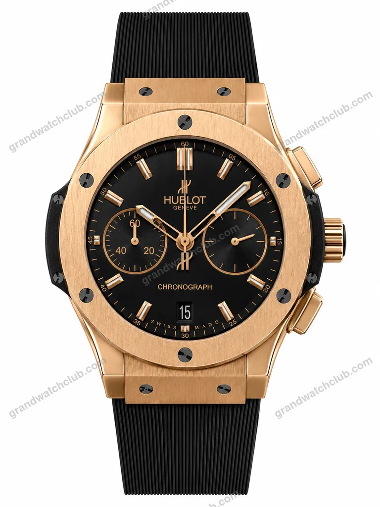Super Clone Hublot Classic Fusion Rose Gold Black Dial Chronograph Rubber Strap