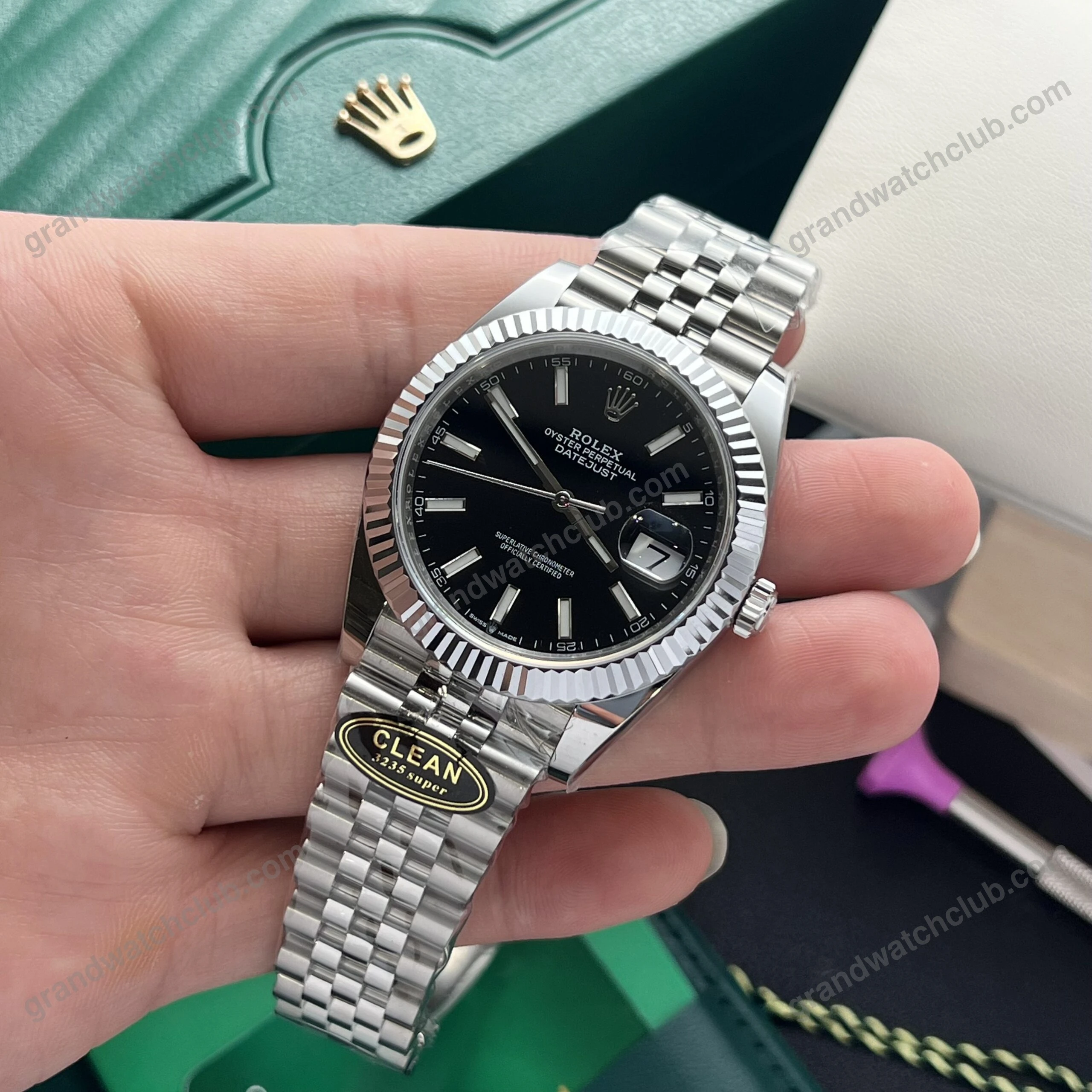 Super Clone Rolex Datejust Black Dial 126334-0018 41 mm β side profile