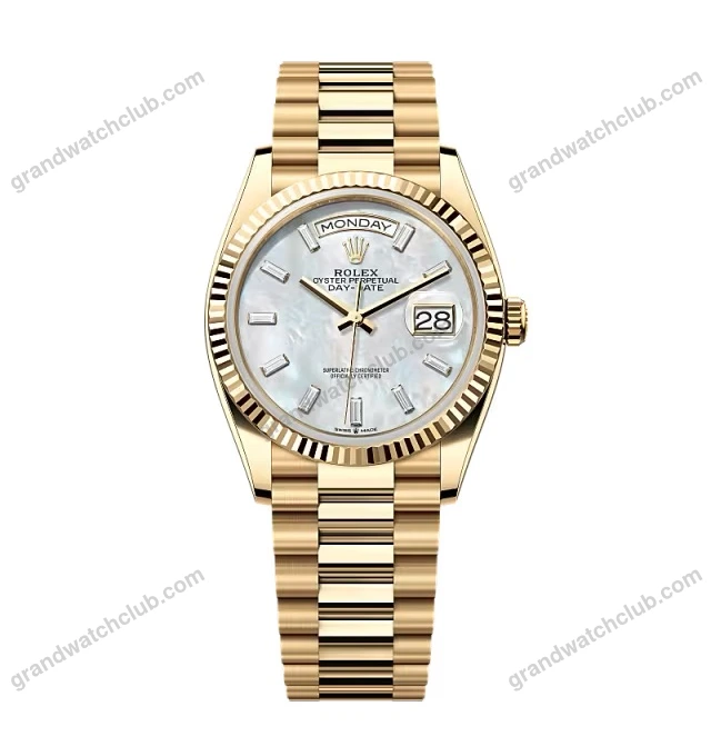 Super Clone Rolex Day-Date White Mother-of-Pearl Diamond Dial 128238-0123 36 mm