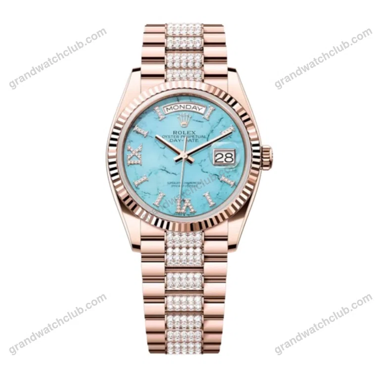 Super Clone Rolex Day-Date Turquoise Dial 128235 Diamond-set 36 mm