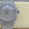 Super Clone Audemars Piguet Royal Oak 15400ST 41mm Full Moissanite Hongkong – Customize Diamod — on leather display