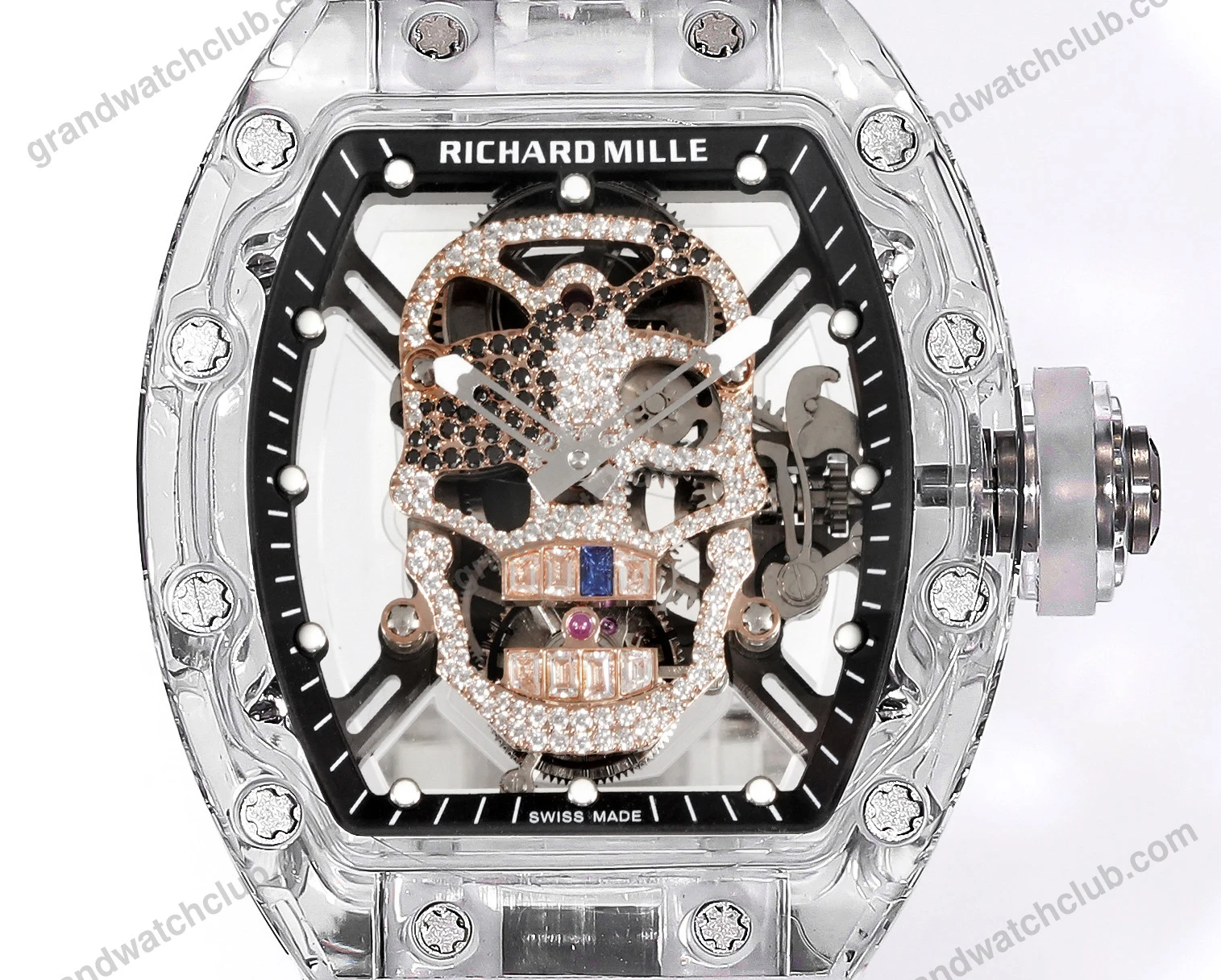 Super Clone Richard Mille RM 52-01 Transparent Skull Tourbillon Rubber Strap β bracelet detail