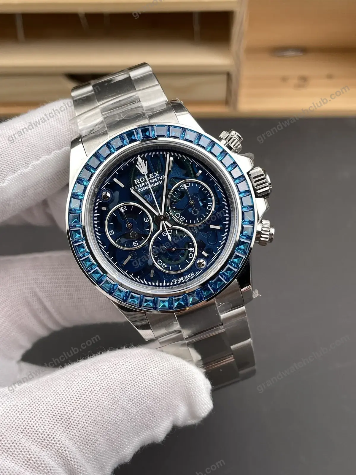 Super Clone Rolex Cosmograph Daytona Artisans de Genève Blue Skeleton Sapphire Bezel 116520 – Swiss SuperClone - photo 8