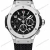 Super Clone Hublot Big Bang Silver Black Carbon Dial Rubber Strap