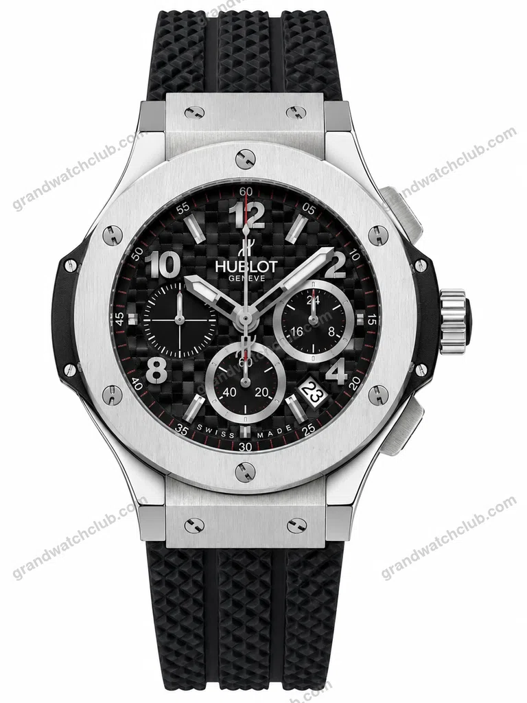 Super Clone Hublot Big Bang Silver Black Carbon Dial Rubber Strap