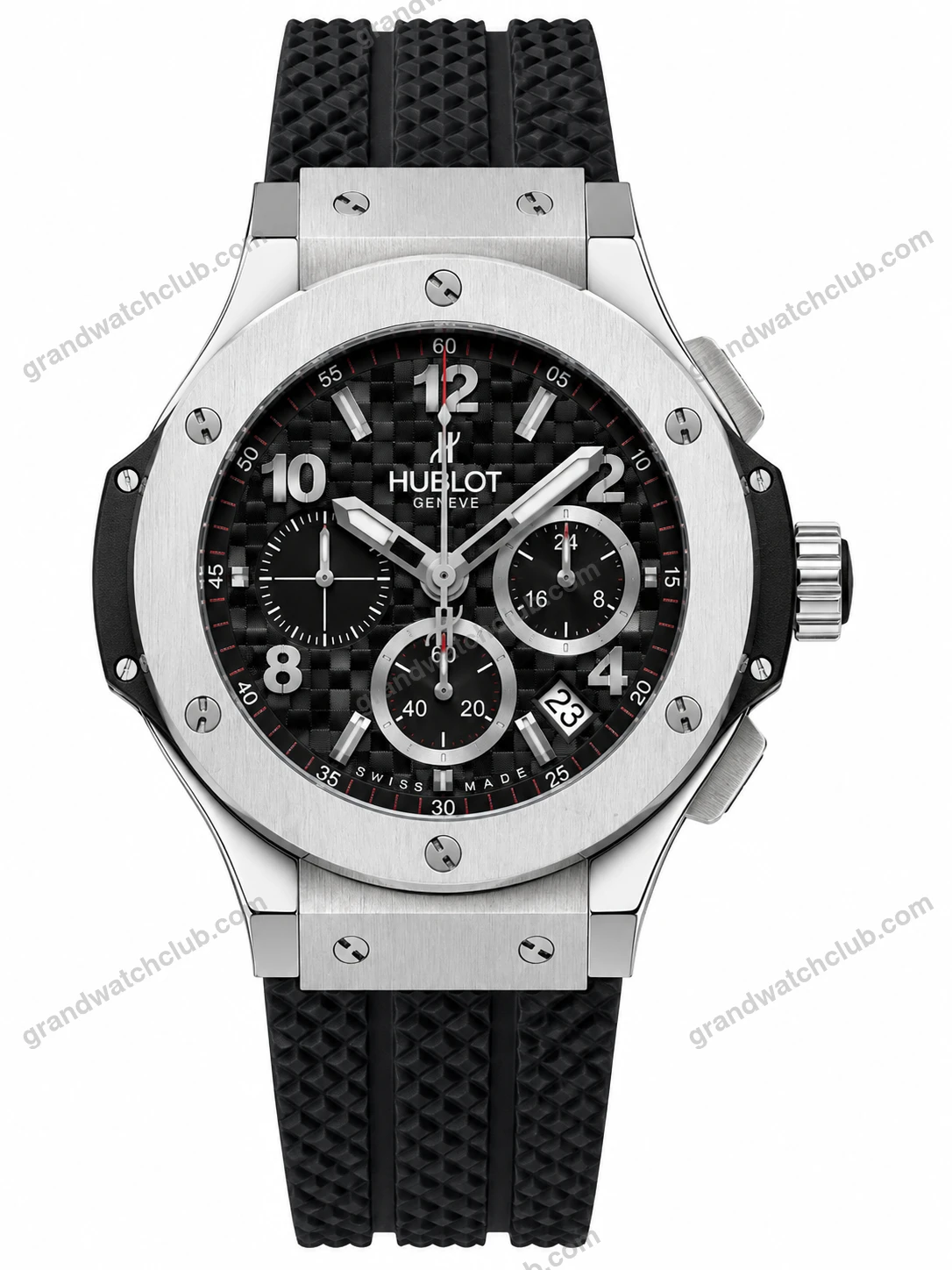 Super Clone Hublot Big Bang Silver Black Carbon Dial Rubber Strap