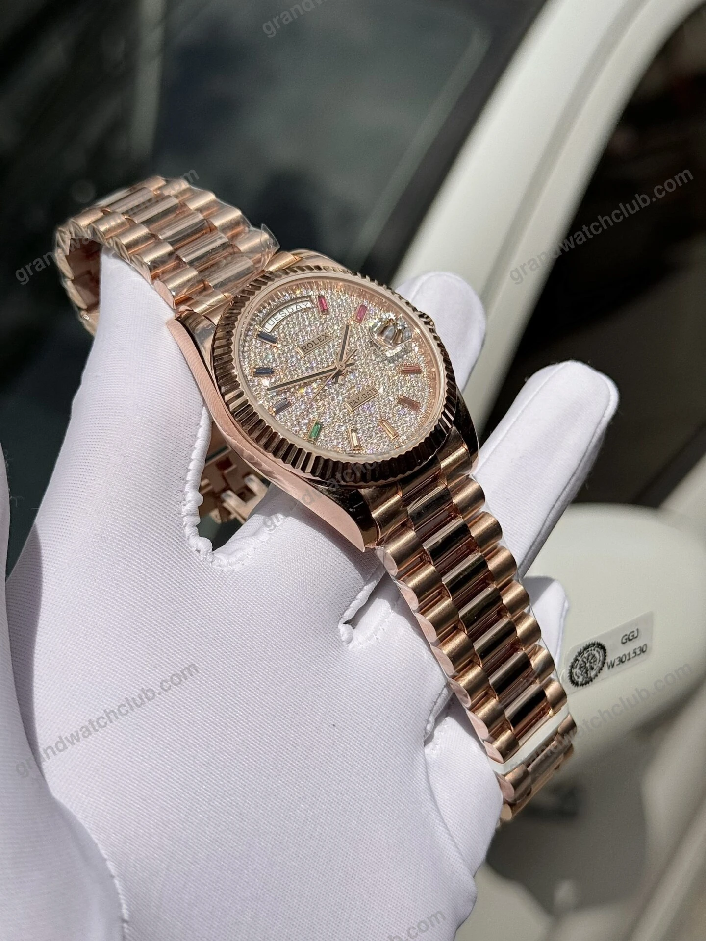 Super Clone Rolex Day-Date Diamond-Paved Dial 128235-0039 36 mm β clasp and links