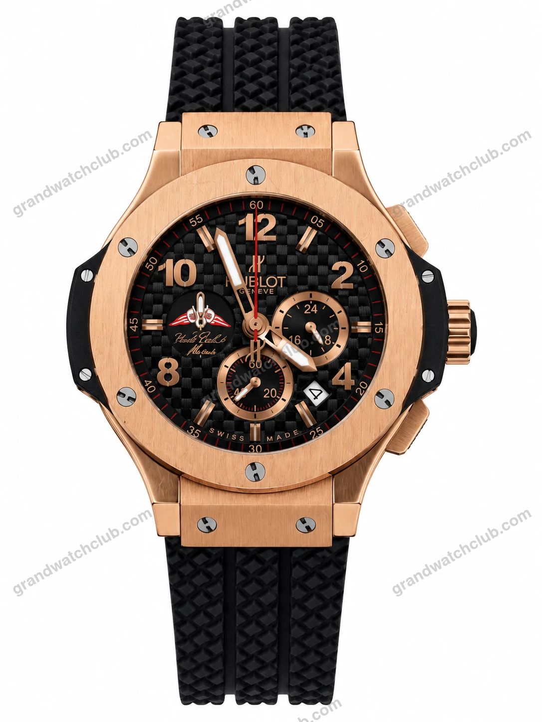 Super Clone Hublot Big Bang Rose Gold Black Carbon Dial Rubber Strap