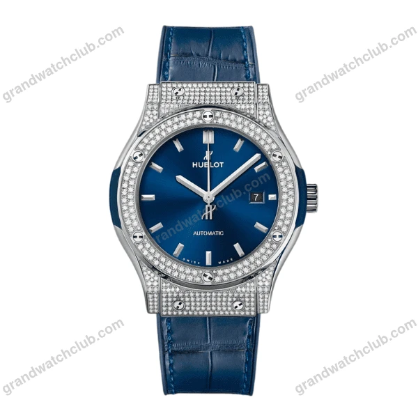 Super Clone Hublot Classic Fusion Diamonds Moissanite Pave 42mm Blue Dial – Customize Diamod