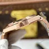 Super Clone Audemars Piguet Royal Oak Frosted Gold Double Balance Wheel Openworked 15412OR.YG.1224OR.01-B 41mm — on leather display