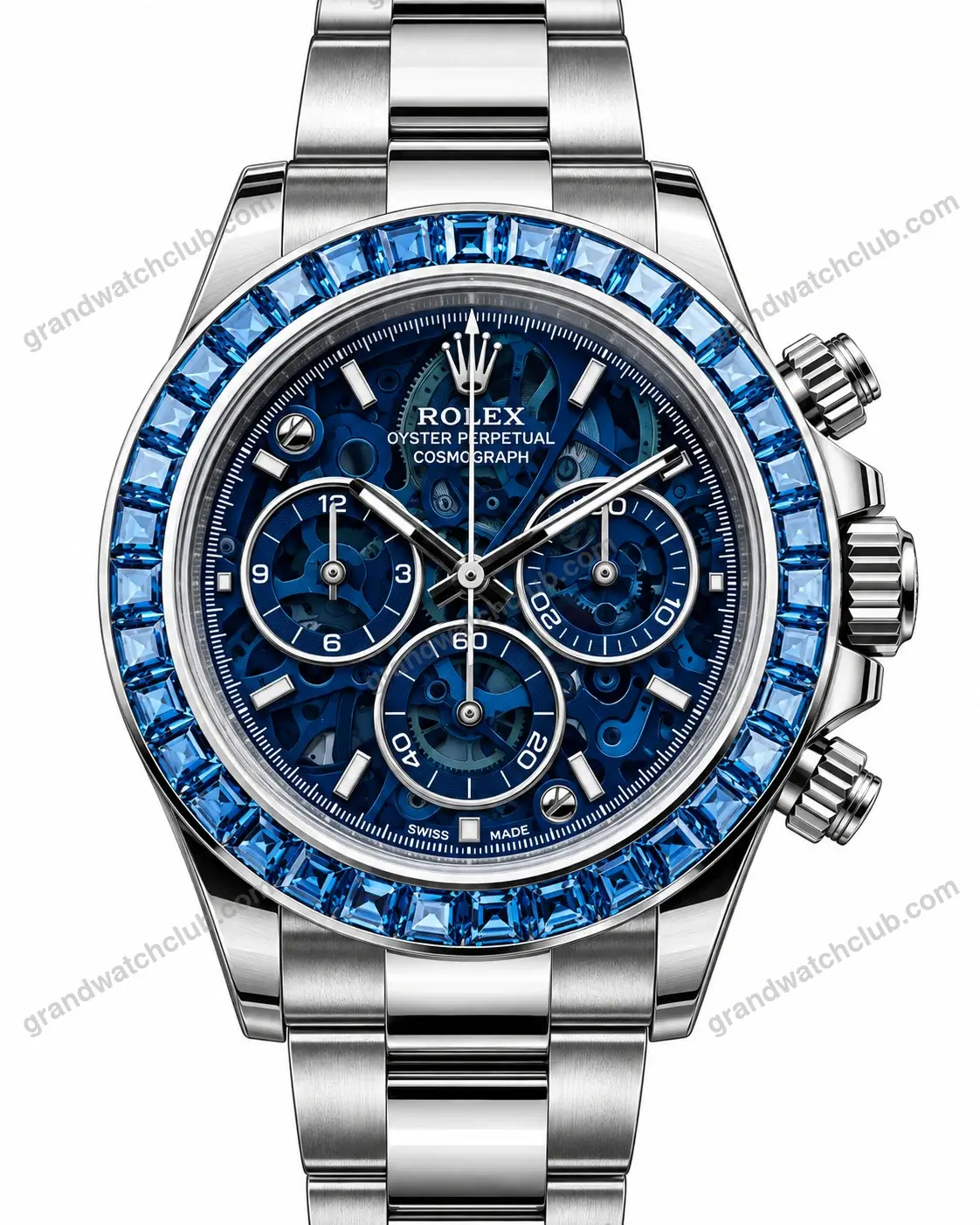 Super Clone Rolex Cosmograph Daytona Artisans de Genève Blue Skeleton Sapphire Bezel 116520 – Swiss SuperClone