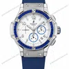 Super Clone Hublot Big Bang Silver Blue Diamond Bezel White Dial Rubber Strap