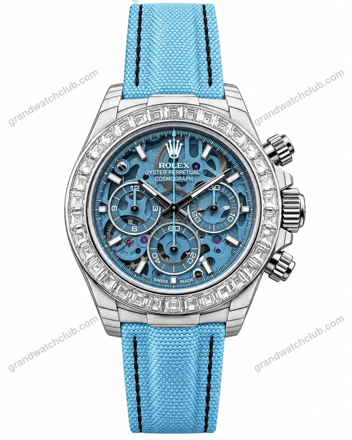 Super Clone Rolex Cosmograph Daytona Artisans de Genève Blue Skeleton Diamond Bezel 116520 – Swiss SuperClone