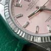 Super Clone Rolex Day-Date Pink Diamond Dial 128236-0024 36 mm — on leather display