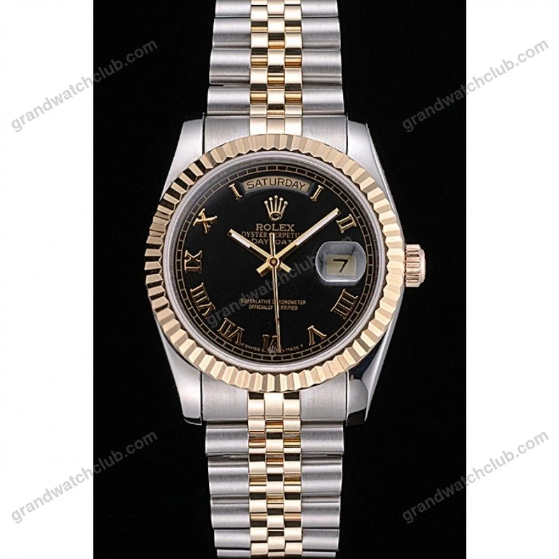 Super Clone Rolex Day-Date Black Dial SRL78 36 mm — dial close-up