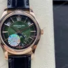 Super Clone Patek Philippe Complications 5205R-011 40mm Green Dial Rose Gold — dial close-up