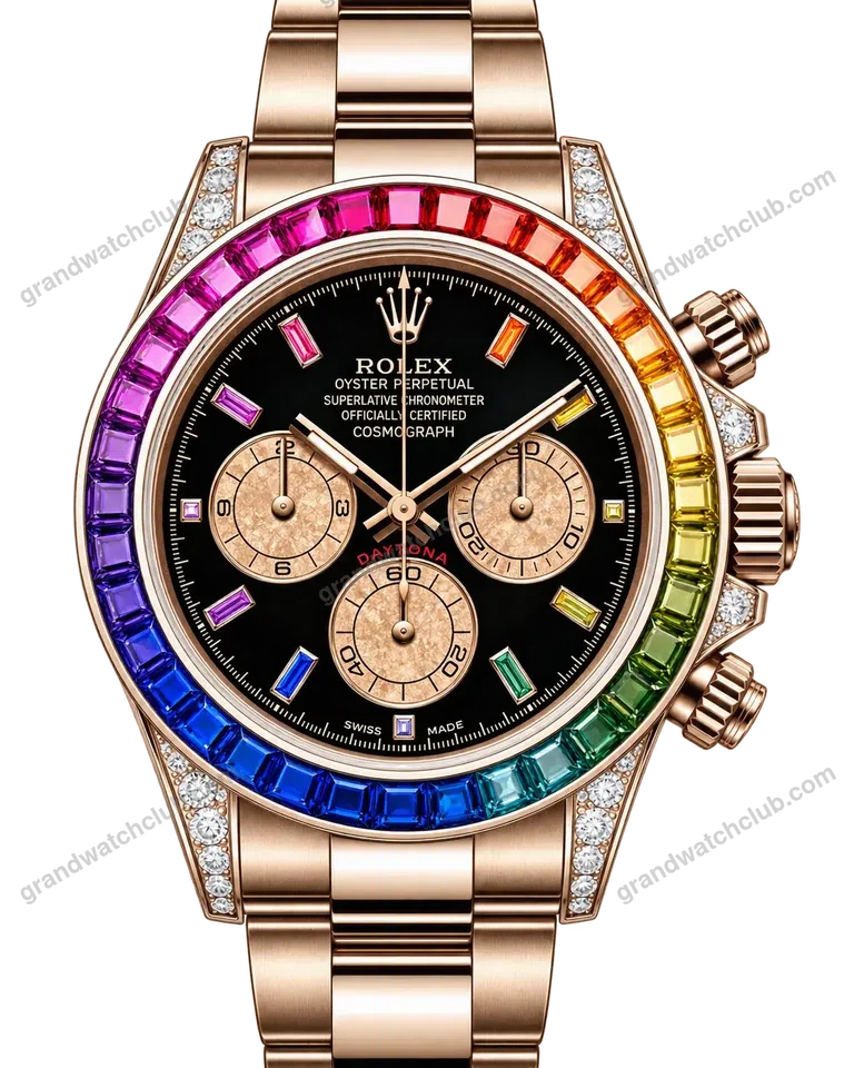 Super Clone Rolex Cosmograph Daytona Rainbow Everose Gold Black Dial 116595RBOW – Swiss SuperClone