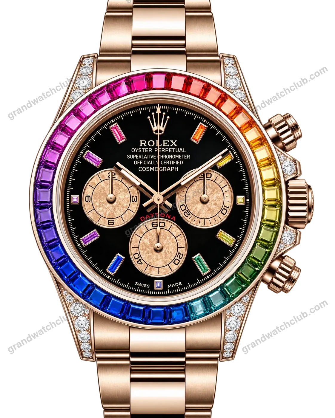 Super Clone Rolex Cosmograph Daytona Rainbow Everose Gold Black Dial 116595RBOW – Swiss SuperClone