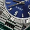 Super Clone Rolex Day-Date Bright Blue Diamond Dial 128239-0069 36 mm — on leather display
