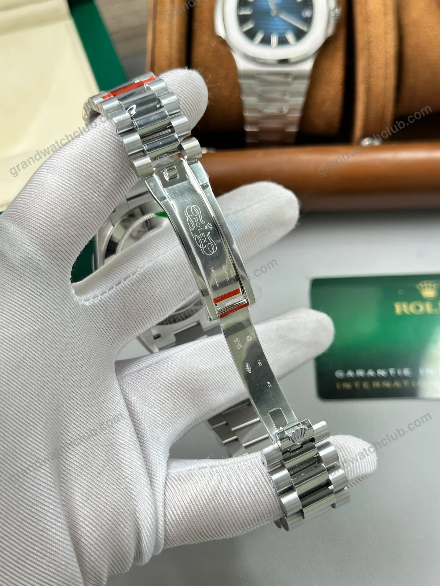 Super Clone Rolex Day-Date Bright Black Dial 228236-0003 40 mm β on leather display