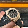 Super Clone Hublot Big Bang 42mm Rubber Strap Gold — on leather display