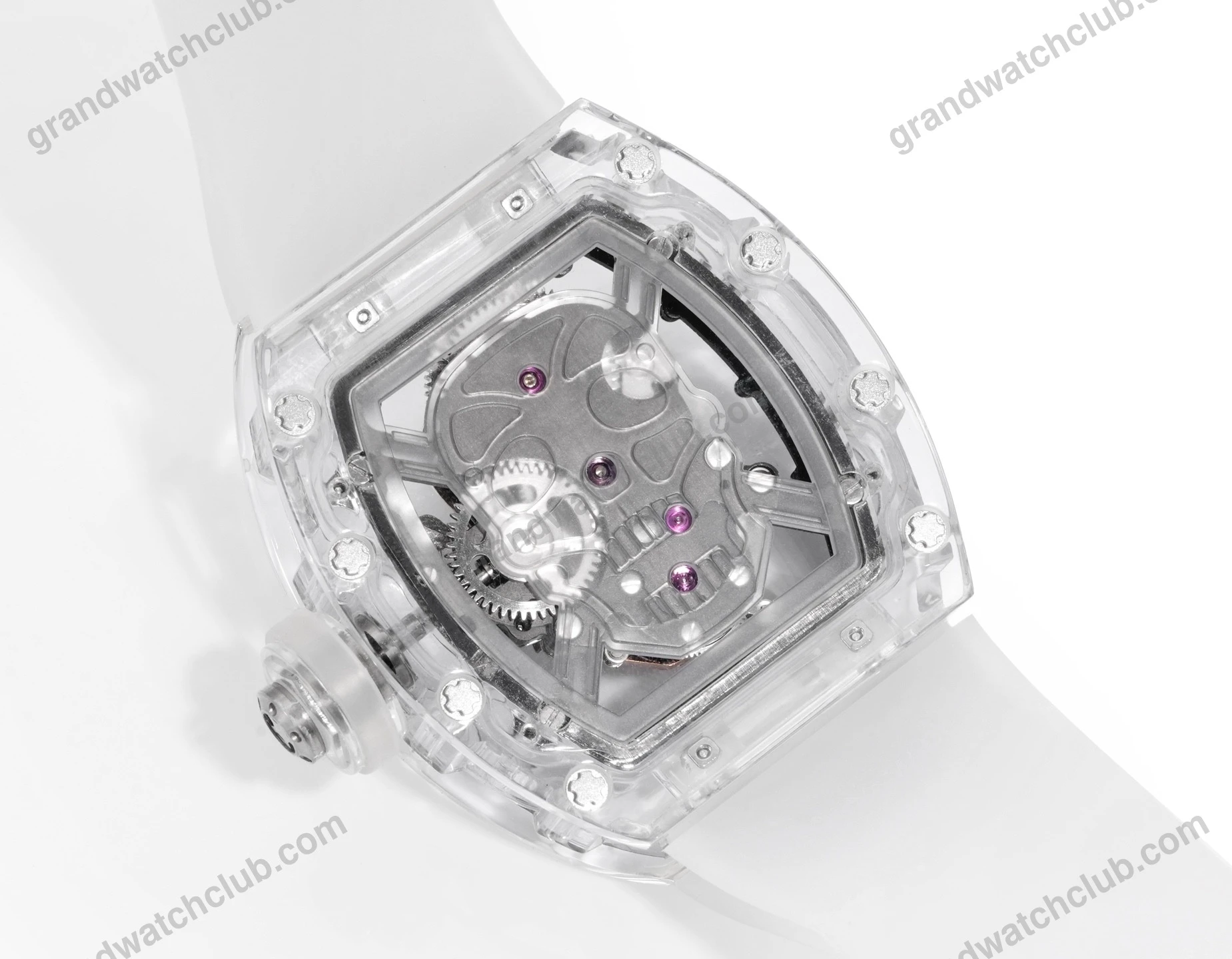 Super Clone Richard Mille RM 52-01 Transparent Skull Tourbillon Rubber Strap β movement / caseback view