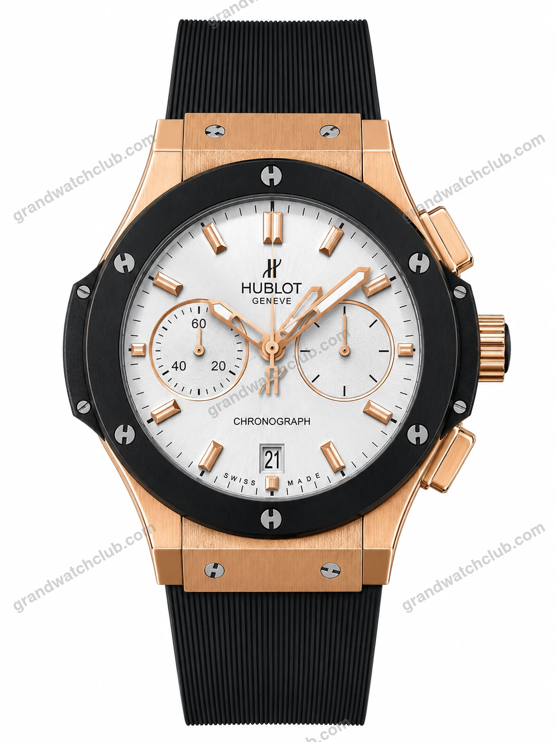 Super Clone Hublot Big Bang Rose Gold White Dial Chronograph Rubber Strap