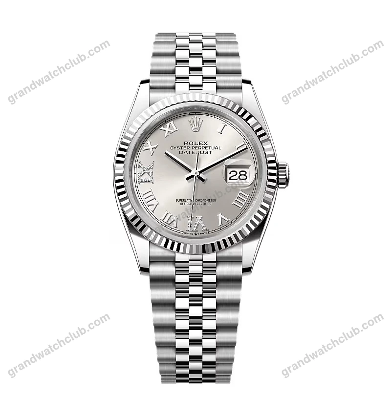 Super Clone Rolex Datejust Silver Roman Diamond Dial 126234-0029 36 mm