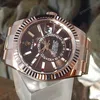 Super Clone Rolex Sky-Dweller Chocolate Dial 336935 — on leather display