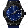 Super Clone Hublot Classic Fusion Black Blue Sunburst Dial Rubber Strap