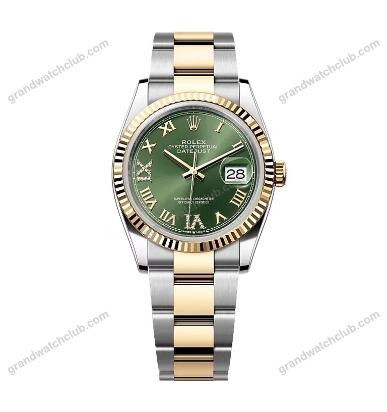Super Clone Rolex Datejust Olive Green Roman Diamond Dial 126233-0026 36 mm
