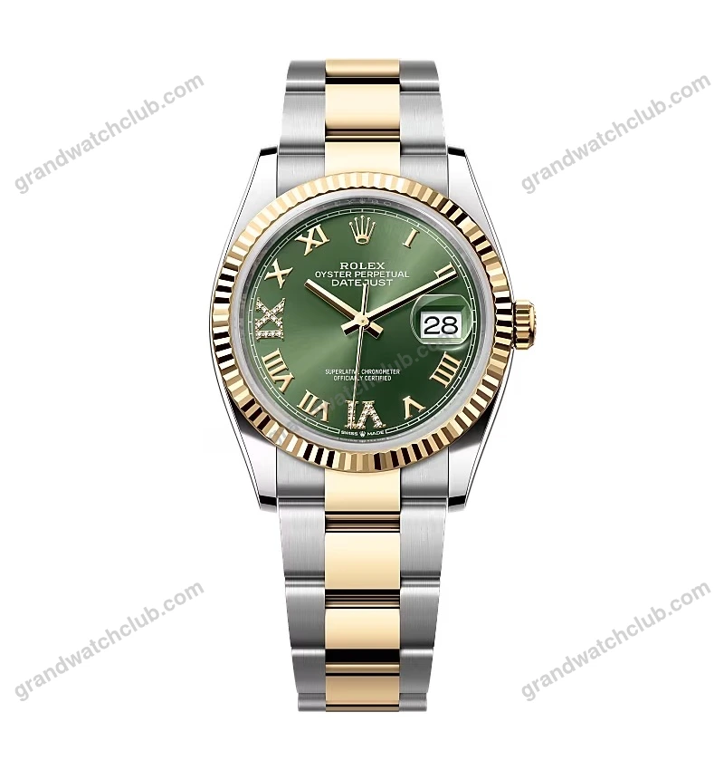 Super Clone Rolex Datejust Olive Green Roman Diamond Dial 126233-0026 36 mm