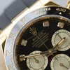 Super Clone Rolex Daytona Black Dial Yellow Gold 126518LN — on leather display