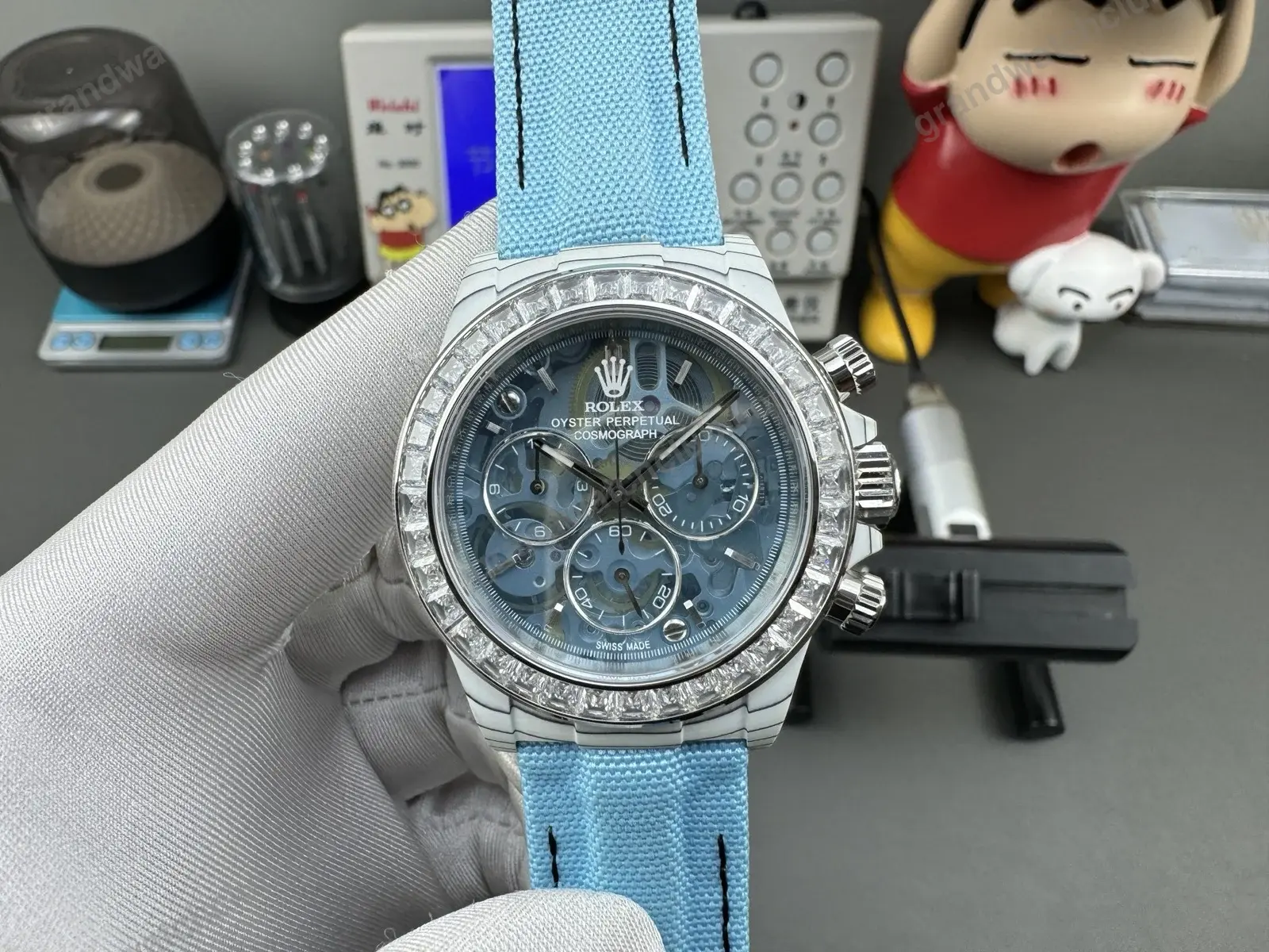 Super Clone Rolex Cosmograph Daytona Artisans de Genève Blue Skeleton Diamond Bezel 116520 – Swiss SuperClone - photo 5