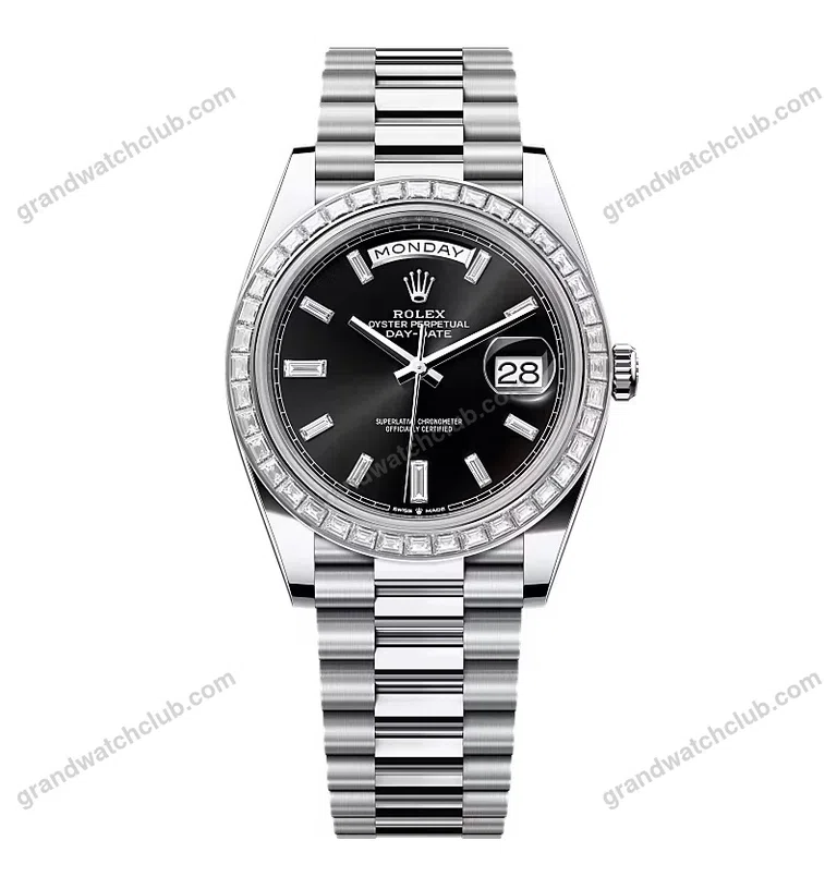 Super Clone Rolex Day-Date Bright Black Diamond Dial 228396tbr-0012 40 mm