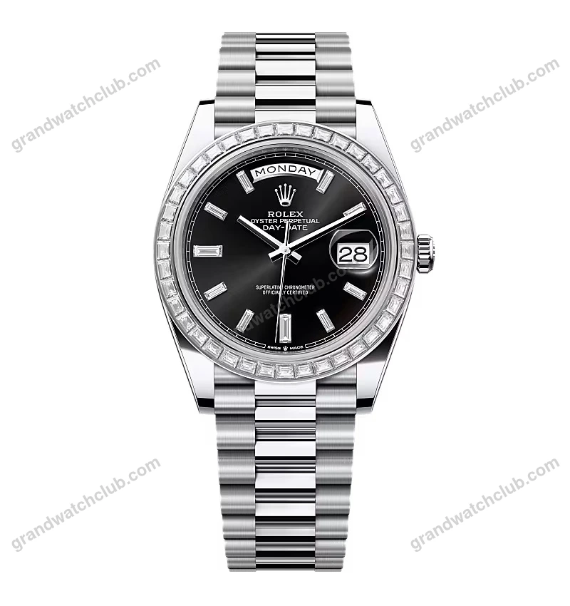 Super Clone Rolex Day-Date Bright Black Diamond Dial 228396tbr-0012 40 mm