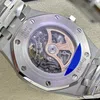 Super Clone Audemars Piguet Royal Oak 15407ST.OO 41mm Skeleton Dial Steel V3 Base — on leather display