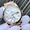 Super Clone Rolex Day-Date White Mother-of-Pearl Diamond Dial 128235-0078 36 mm — side profile