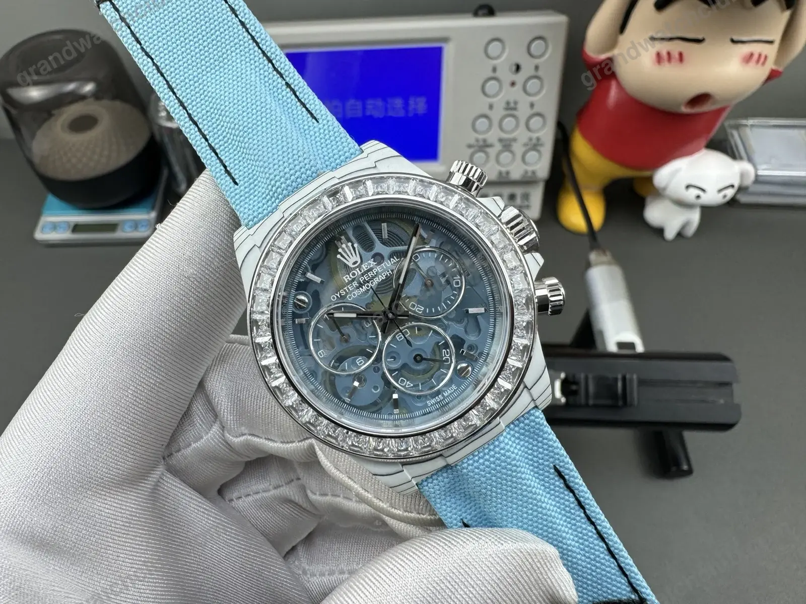 Super Clone Rolex Cosmograph Daytona Artisans de Genève Blue Skeleton Diamond Bezel 116520 – Swiss SuperClone - photo 6