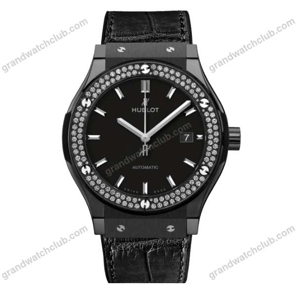 Super Clone Hublot Classic Fusion Ceramic Diamonds 42mm Black Dial JJZ Base – Customize Version